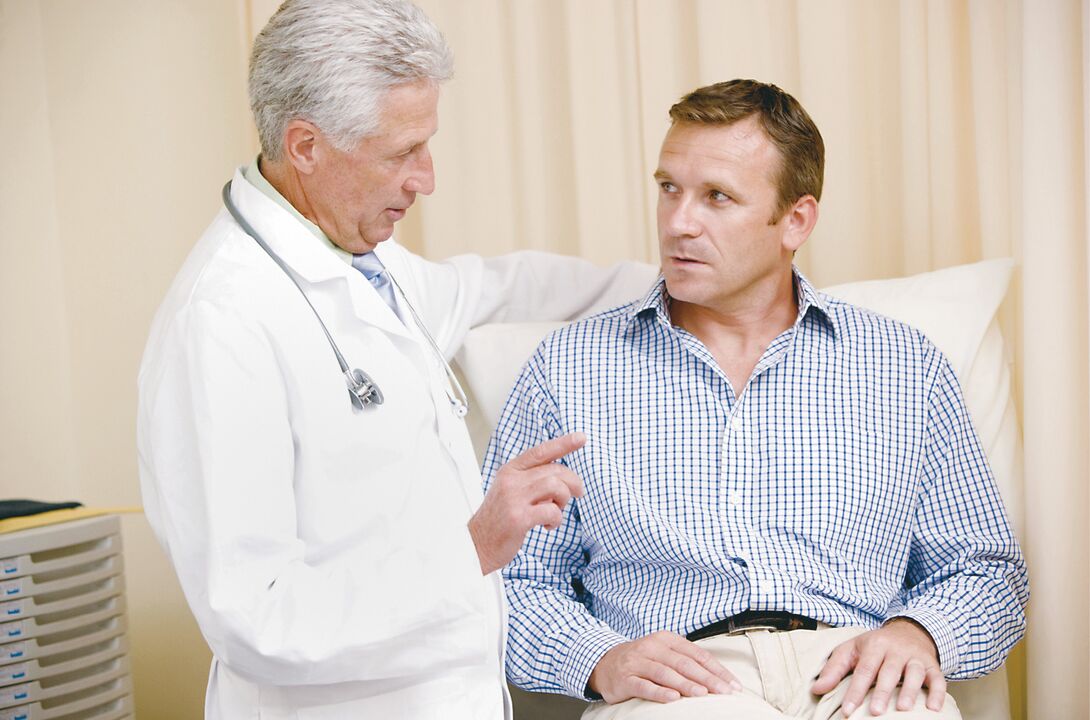 After the examination, the urologist prescribes a comprehensive treatment procedure for the patient suffering from prostatitis